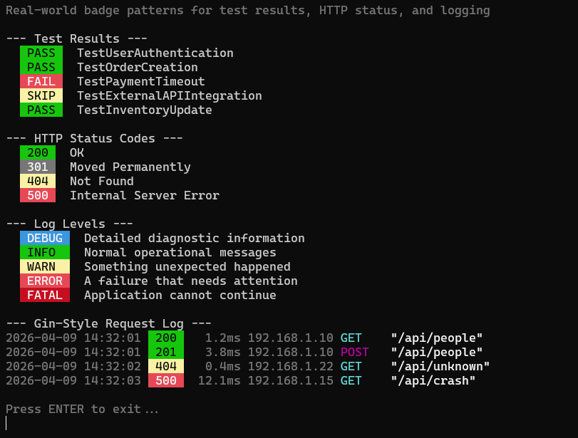 Badge pratici: test results, HTTP status e log levels