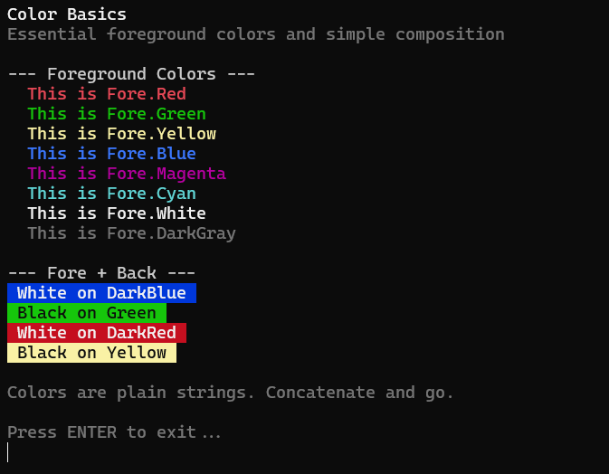 Palette dei colori foreground disponibili in MVCFramework.Console