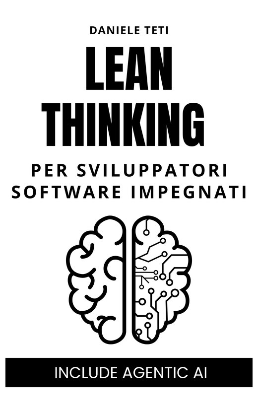 Cover von Lean Thinking per sviluppatori software impegnati, Ausgabe 3.0, mit der Zeichnung eines Gehirns, halb organisch und halb Schaltkreis