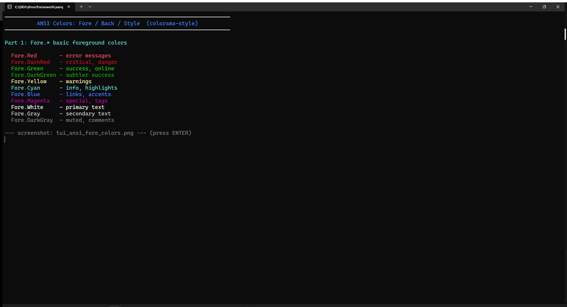 Foreground colors using Fore.* escape sequences