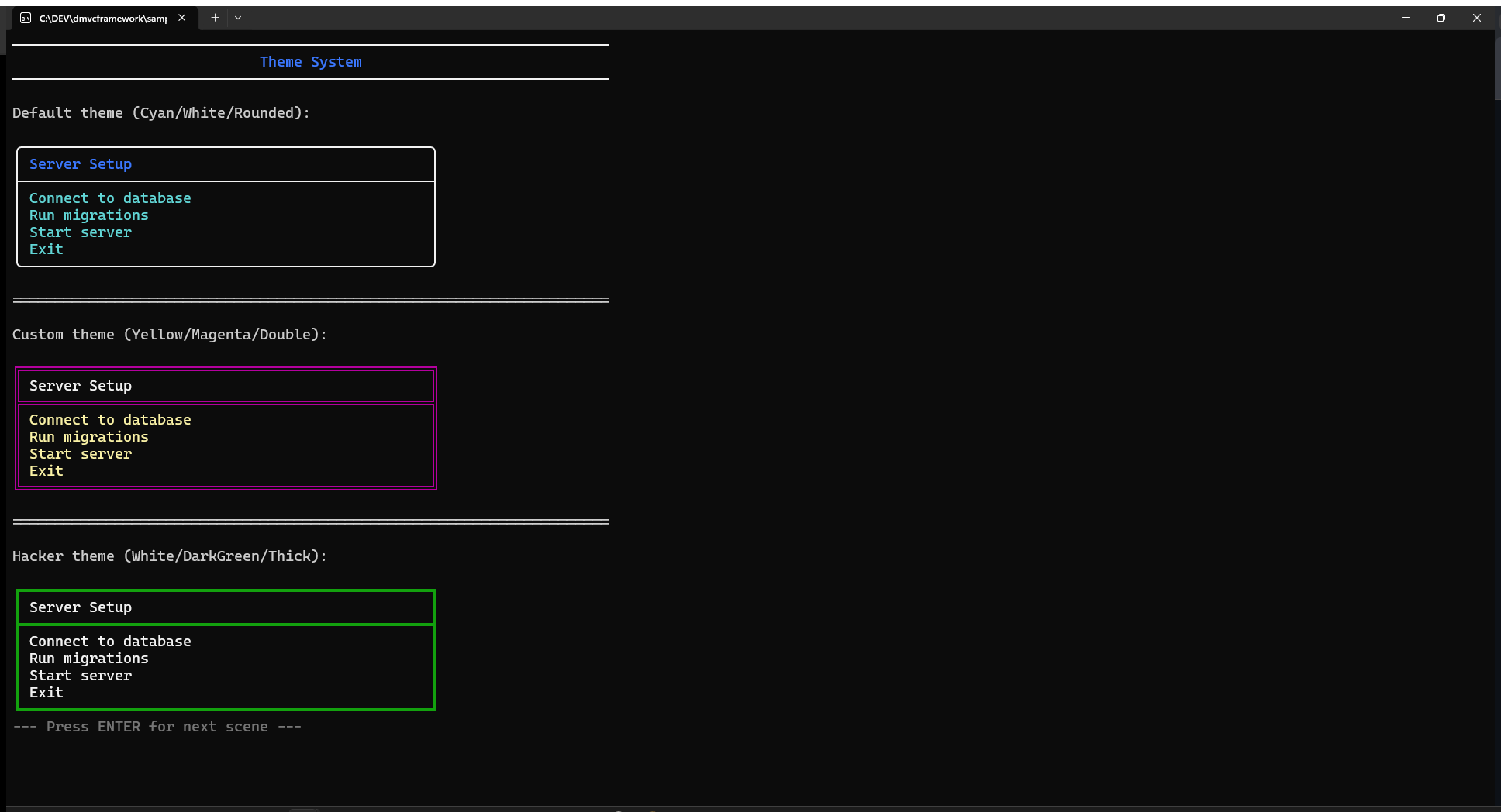 A menu rendered cleanly with the cursor hidden