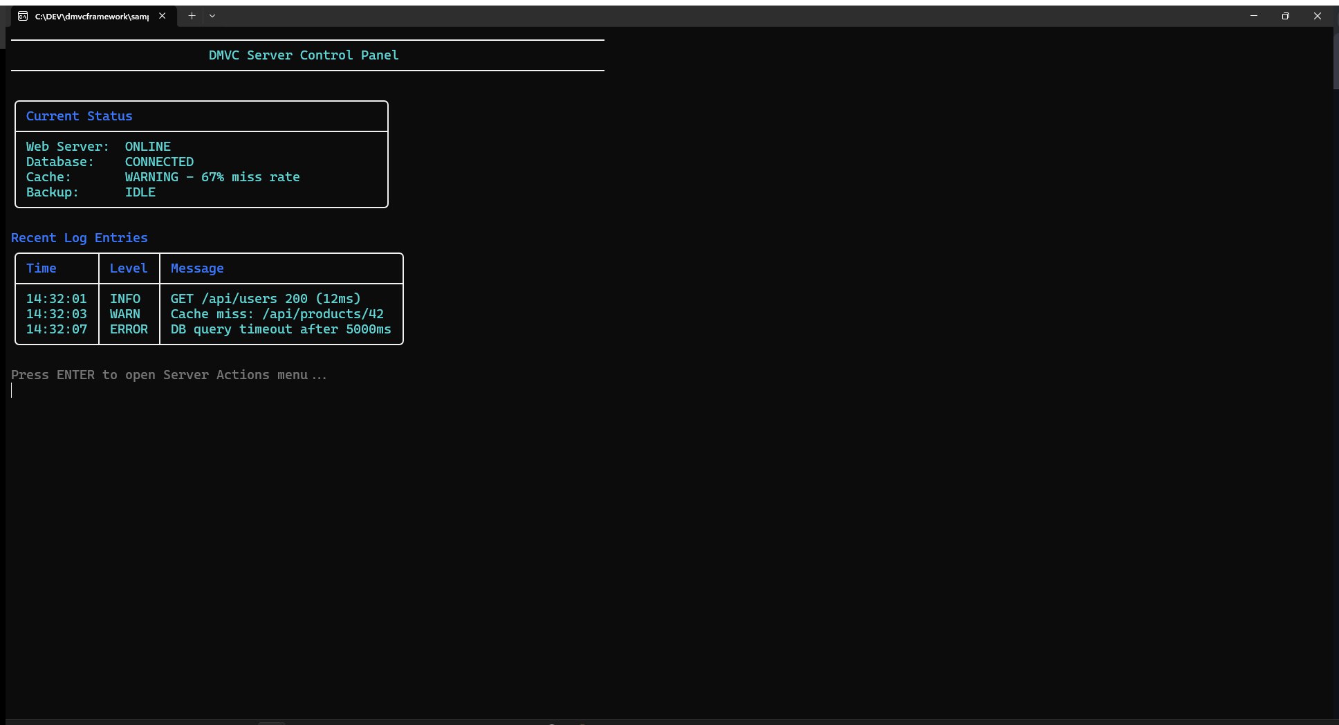 Tui Library Console Building TUI Applications with Delphi and DMVCFramework · while true do;