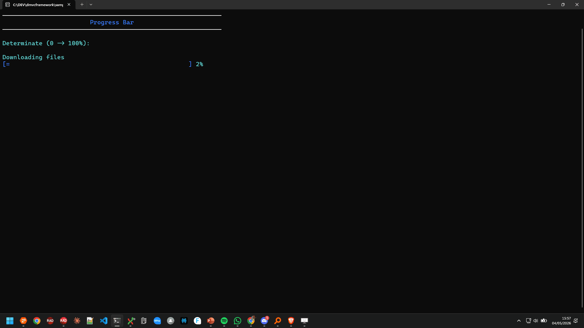Determinate progress bar filling from 0% to 100%