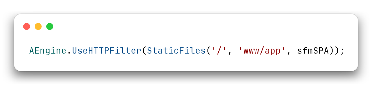 StaticFiles on / with sfmSPA, for a single page application with the API next to it
