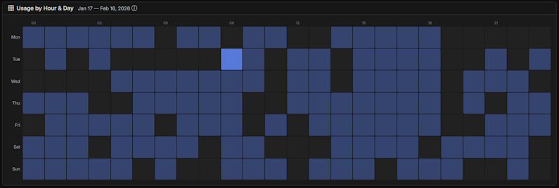 ExeWatch Usage Heatmap - Usage by Hour and Day