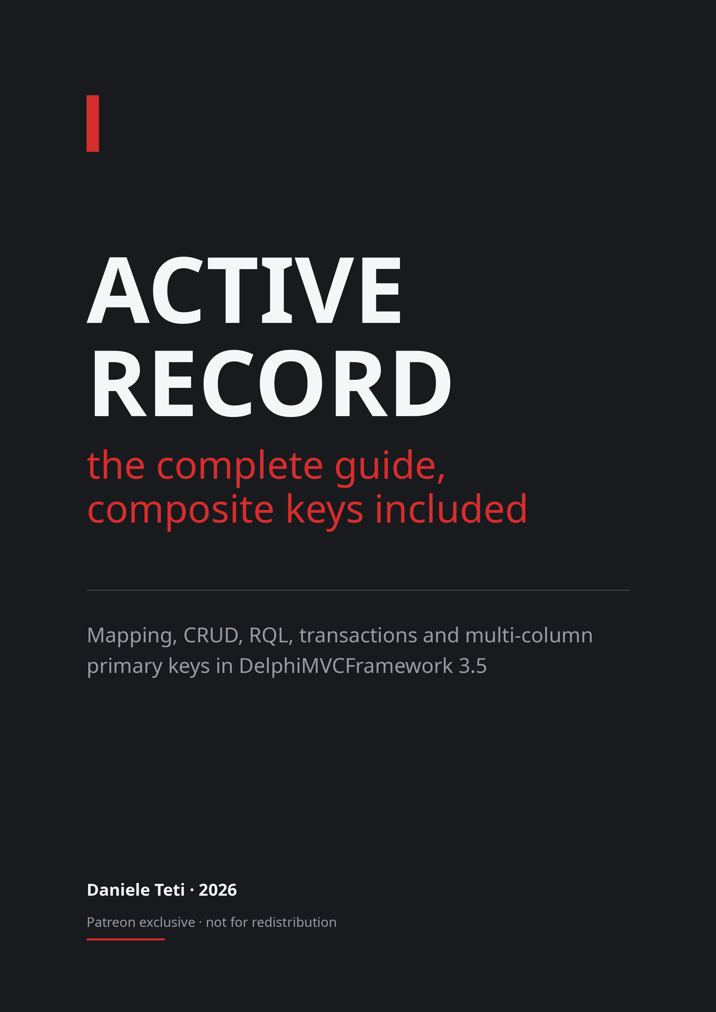 ActiveRecord: The Complete Guide - cover of Daniele Teti's guide on TMVCActiveRecord in DelphiMVCFramework 3.5